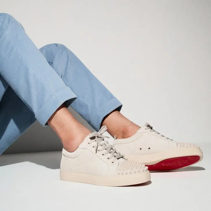 Louboutin Louis Junior Spikes "Veau velours and spikes - Albatre" KickHaven Bulgaria