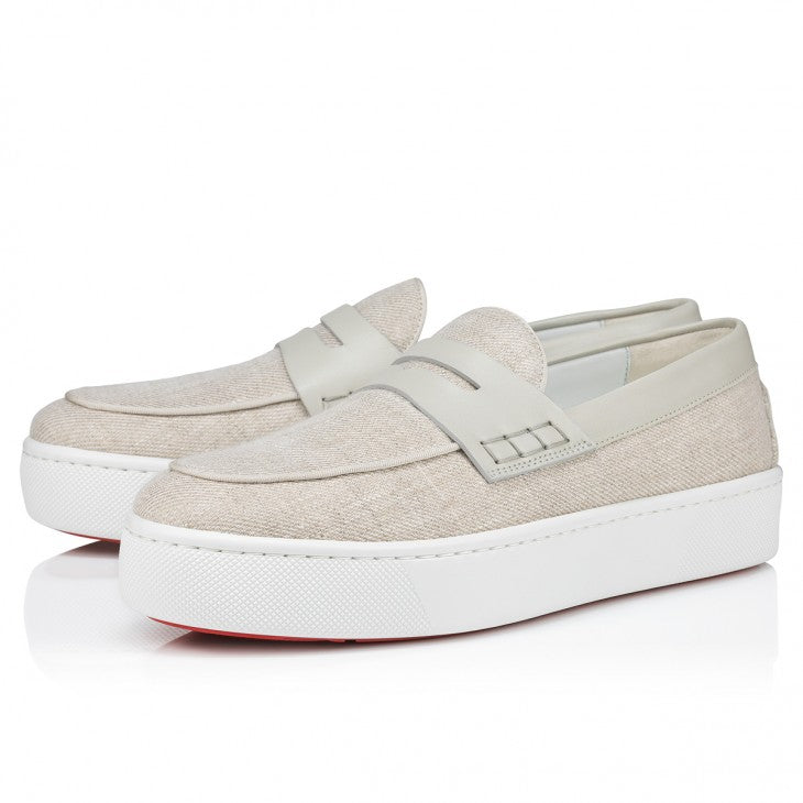 Louboutin Paqueboat "Linen Country and calf leather - Albatre"